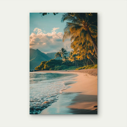 Tropical Palm Beach Sunset Ocean Waves 40x60cm Metal Print Ready to Hang