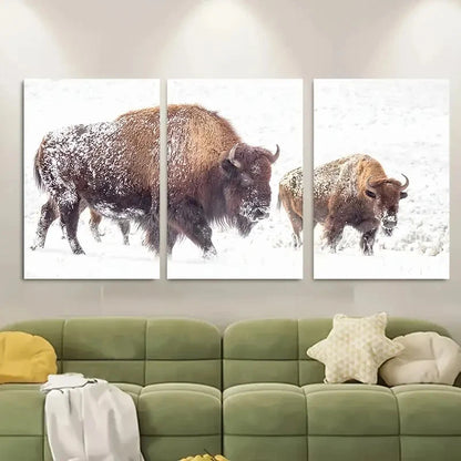 3pcs- Snowy American Bison Scene Metal Print Ready to Hang Art