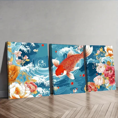 3pcs Two Red and White Carp Wall Art Set Canvas Unframed - High Quality Print 100% Australian Made Wall Canvas