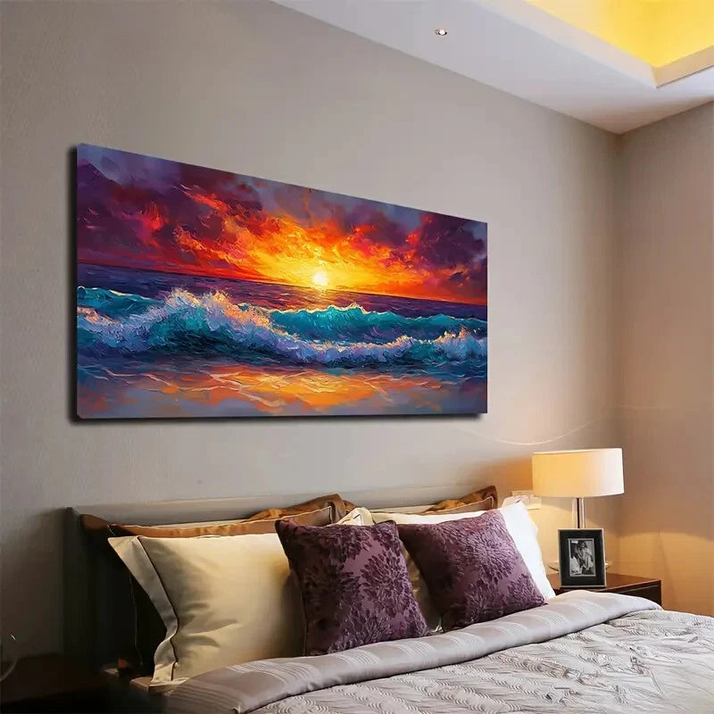 Ocean Sunset Vibrant Colors Wall Art Canvas Office Home Room Framed 120x60cm - Bella Home Decor