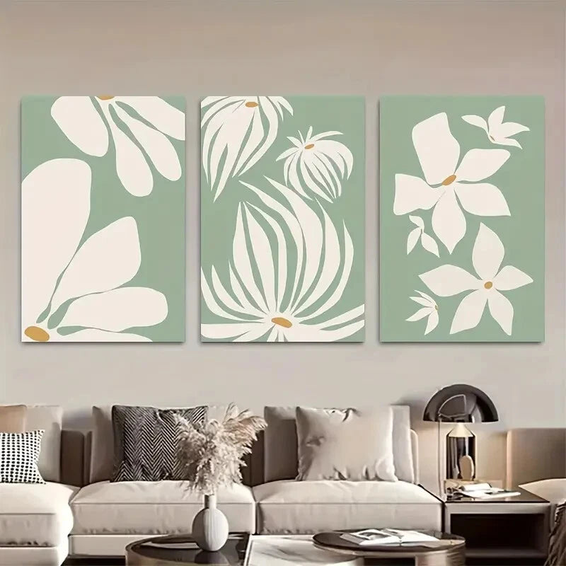 3pcs Green Floral Quirky Illustration Metal Print Ready to Hang Art