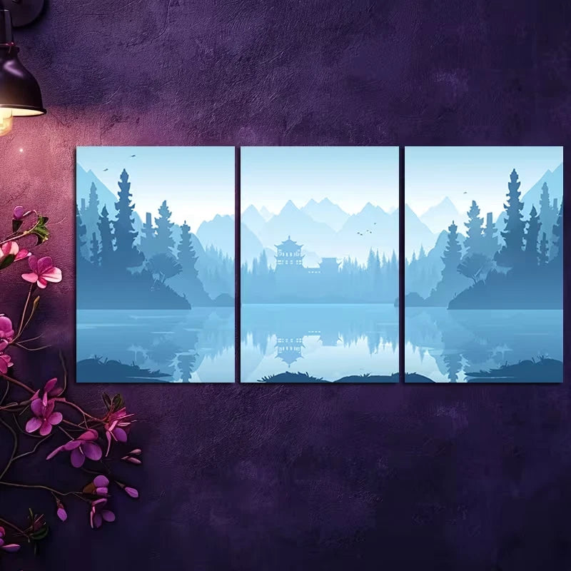 3pcs Serene Mountain Lake Scenery with Snow Peak Wall Art Set Canvas Framed 50x70cm - High Quality Print 100% Australian Made Wall Canvas Ready to Hang