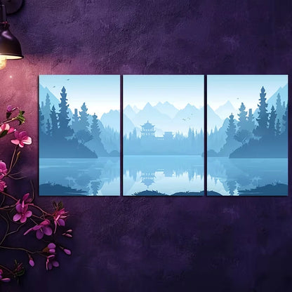 3pcs Serene Mountain Lake Scenery with Snow Peak Wall Art Set Canvas Framed 50x70cm - High Quality Print 100% Australian Made Wall Canvas Ready to Hang
