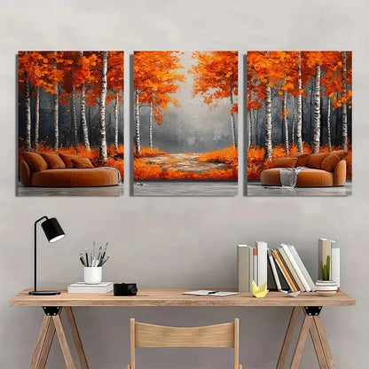 3pcs Vibrant Orange & Golden Leaves Wall Art Set Canvas Framed 60x90cm - High Quality Print 100% Australian Made Wall Canvas Ready to Hang - Bella Home Decor