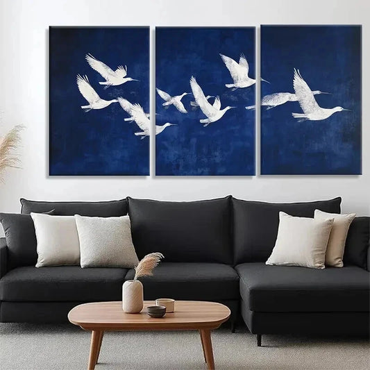 3pcs Elegant White Birds in Flight Perfect Wall Art Set Canvas Framed 60x90cm - High Quality Print 100% Australian Made Wall Canvas Ready to Hang