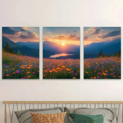 3pcs Serene Wildflower Landscape Wall Art Set Canvas Framed 40x60cm - High Quality Print 100% Australian Made Wall Canvas Ready to Hang