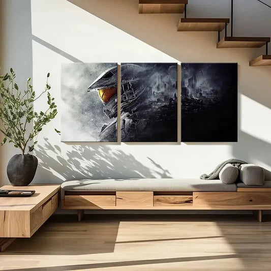 3pcs Popular Sci-Fi Game Halo Warriors Wall Art Set Canvas Framed 60x90cm - High Quality Print 100% Australian Made Wall Canvas Ready to Hang
