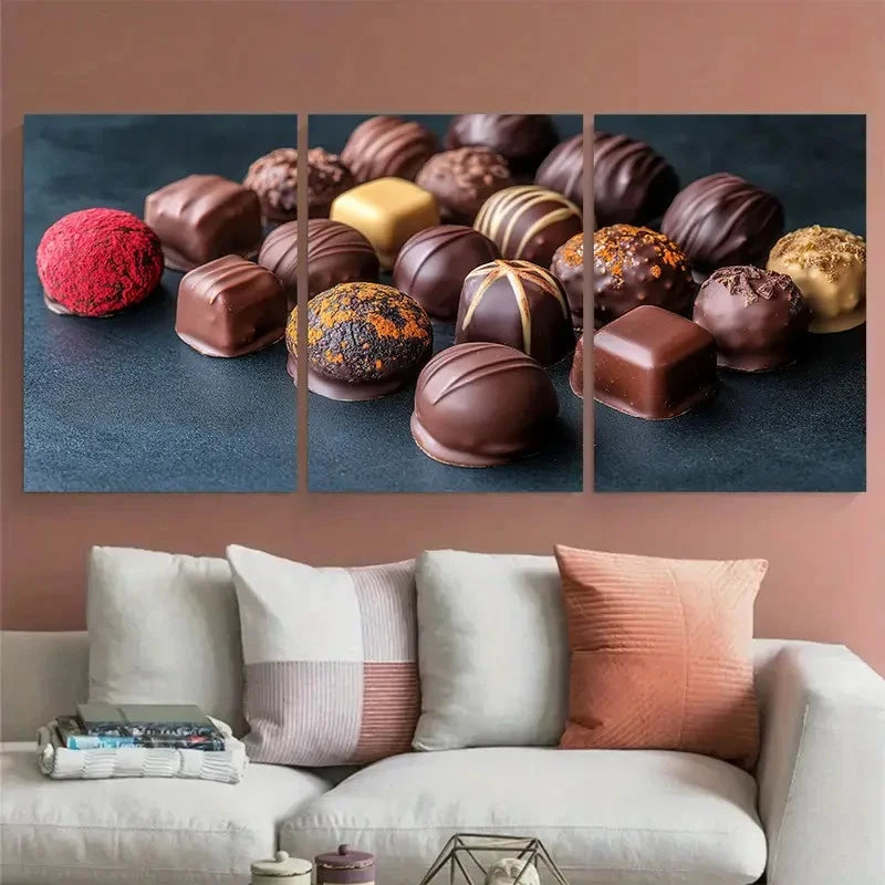 3pcs Luxurious Chocolates, Candies and Truffles Wall Art Set Canvas Framed 60x90cm - High Quality Print 100% Australian Made Wall Canvas Ready to Hang - Bella Home Decor