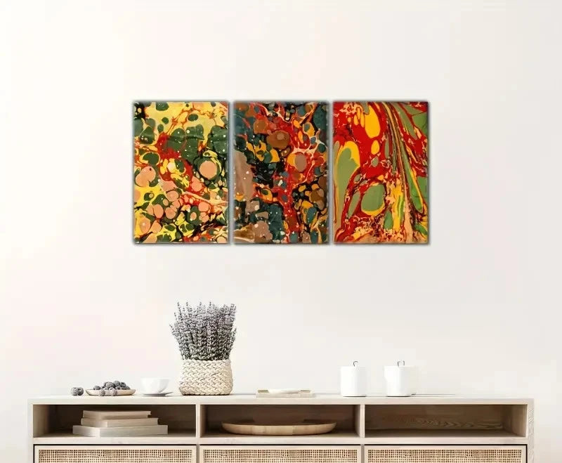3pcs Minimalist Multicolor Vertical Metal Print Ready to Hang Art