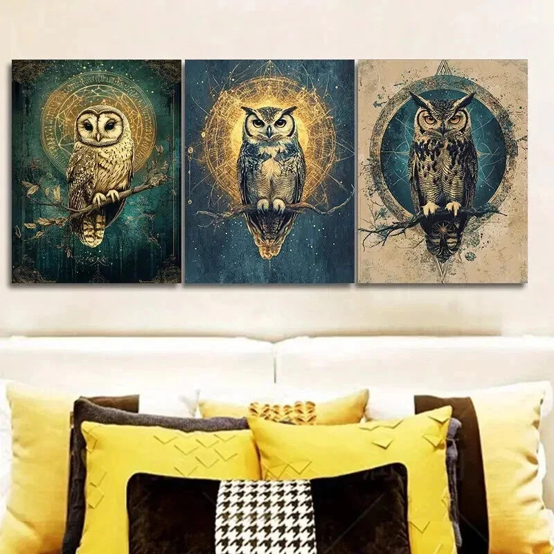 3pcs Classic Modern Owl Wall Art Set Canvas Framed 50x70cm - High Quality Print 100% Australian Made Wall Canvas Ready to Hang