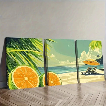 3pcs Tropical Lime Beach Scene Pattern   Wall Art Canvas  Framed 60x90cm - High Quality Print 100% Australian Made Wall Canvas Ready to Hang - Bella Home Decor