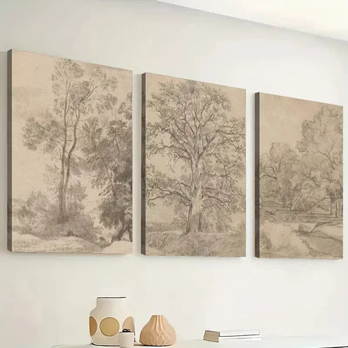 3pcs Simple Style trees, sketch retro Paint Wall Art Canvas Unframed - High Quality Print 100% Australian Made Wall Canvas