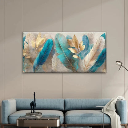 Art Deco Style Feather Design Wall Art Canvas Office Home Room Framed 120x60cm