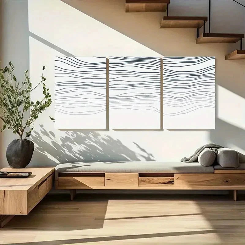3pcs Wave Abstract Line Waves Metal Print Ready to Hang Art