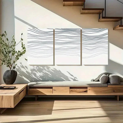 3pcs Wave Abstract Line Waves Metal Print Ready to Hang Art