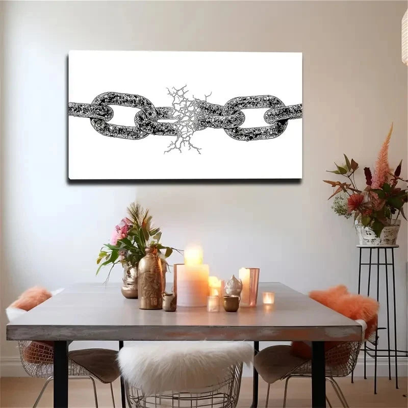 Black And White Abstract Chain Wall Art Canvas Office Home Room Framed 120x60cm
