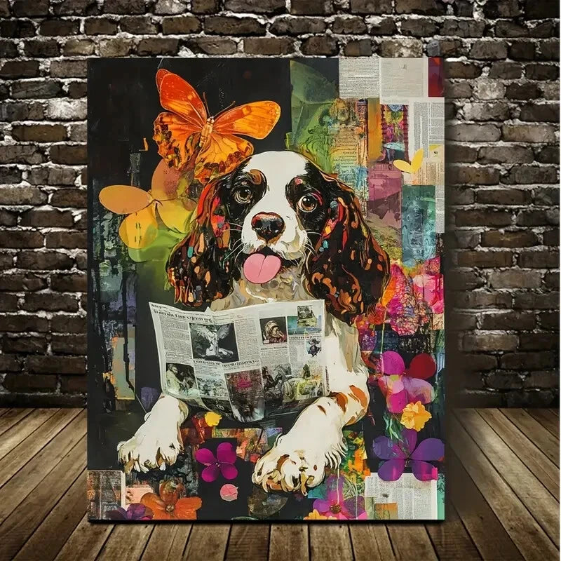 Cocker Spaniel Reading Newspapers Painting  40x60cm Metal Print Ready to Hang - Bella Home Decor
