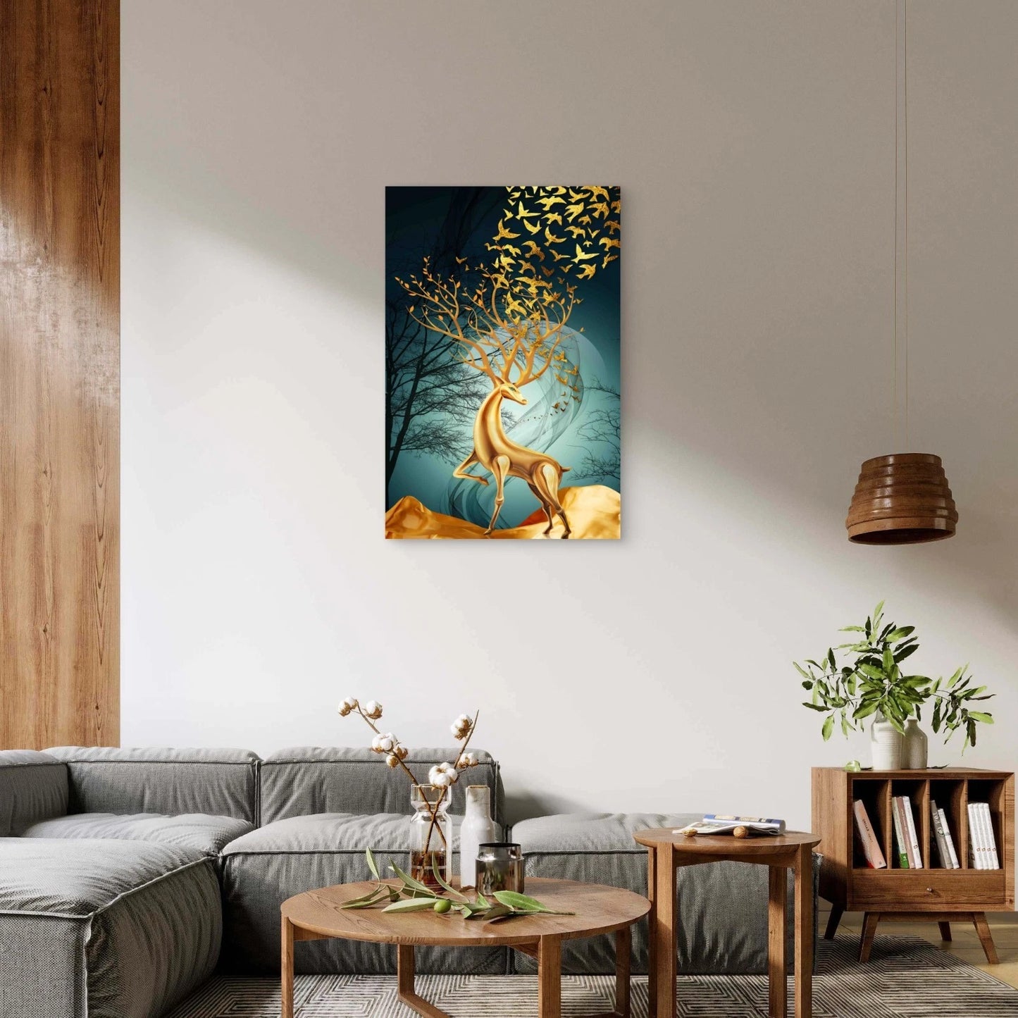 Golden Deer Surreal Wildlife Art & Flying Birds 40x60cm Metal Print Ready to Hang