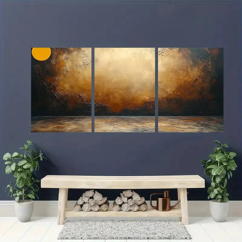 3pcs Abstract Painting Medieval Brown Oil Painting Metal Print Ready to Hang Art - Bella Home Decor