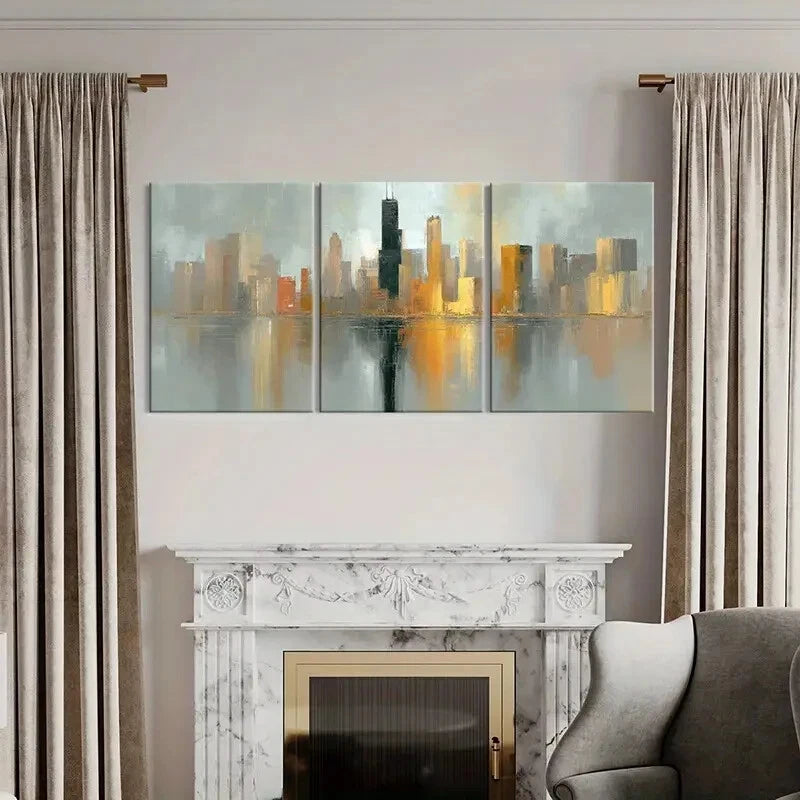 3pcs Abstract Cityscape Reflection Urban Skyline Metal Print Ready to Hang Art