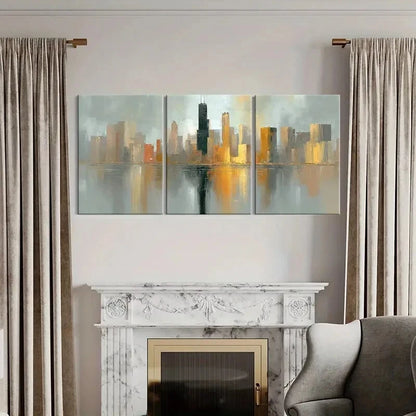 3pcs Abstract Cityscape Reflection Urban Skyline Metal Print Ready to Hang Art