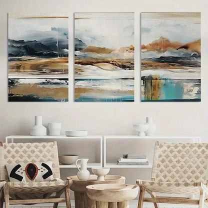 3pcs Abstract Dusty Landscape Painting Metal Print Ready to Hang Art - Bella Home Decor