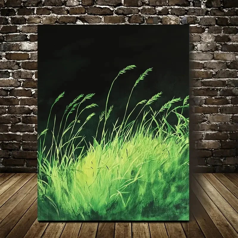 Vibrant Emerald Dog Tail Grassland Painting 40x60cm Metal Print Ready to Hang - Bella Home Decor