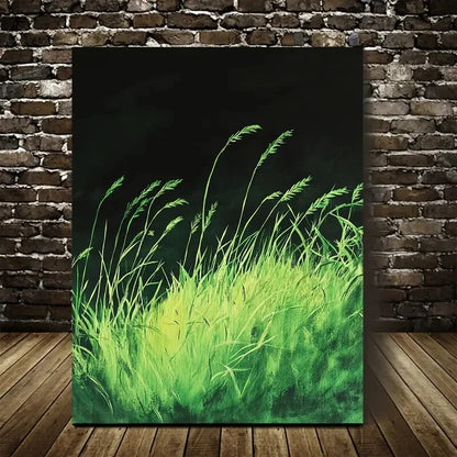 Vibrant Emerald Dog Tail Grassland Painting 40x60cm Metal Print Ready to Hang - Bella Home Decor
