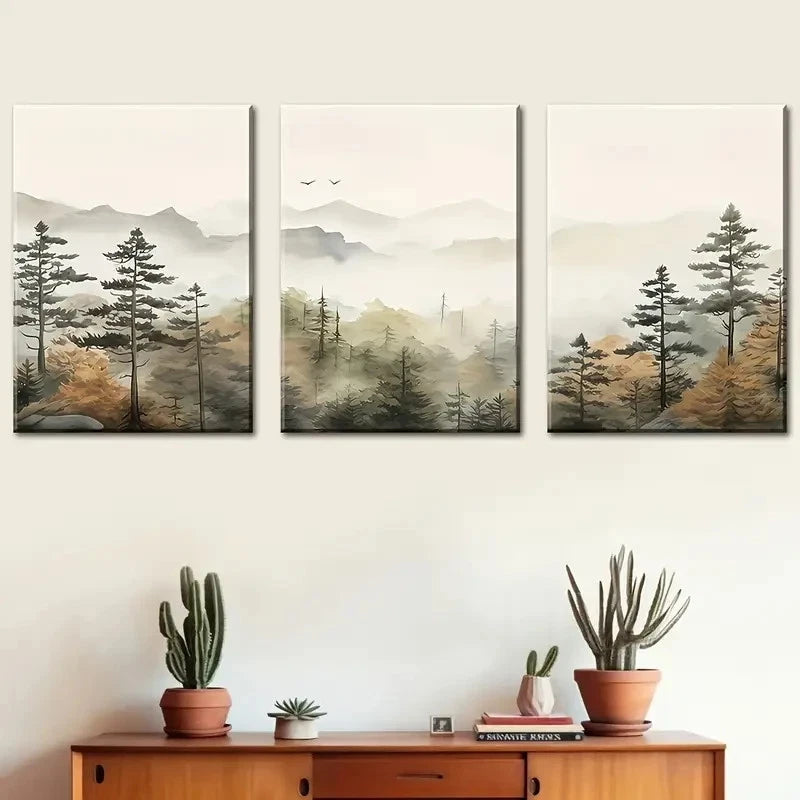 3pcs Serene Mountain & Forest Landscape Metal Print Ready to Hang Art - Bella Home Decor
