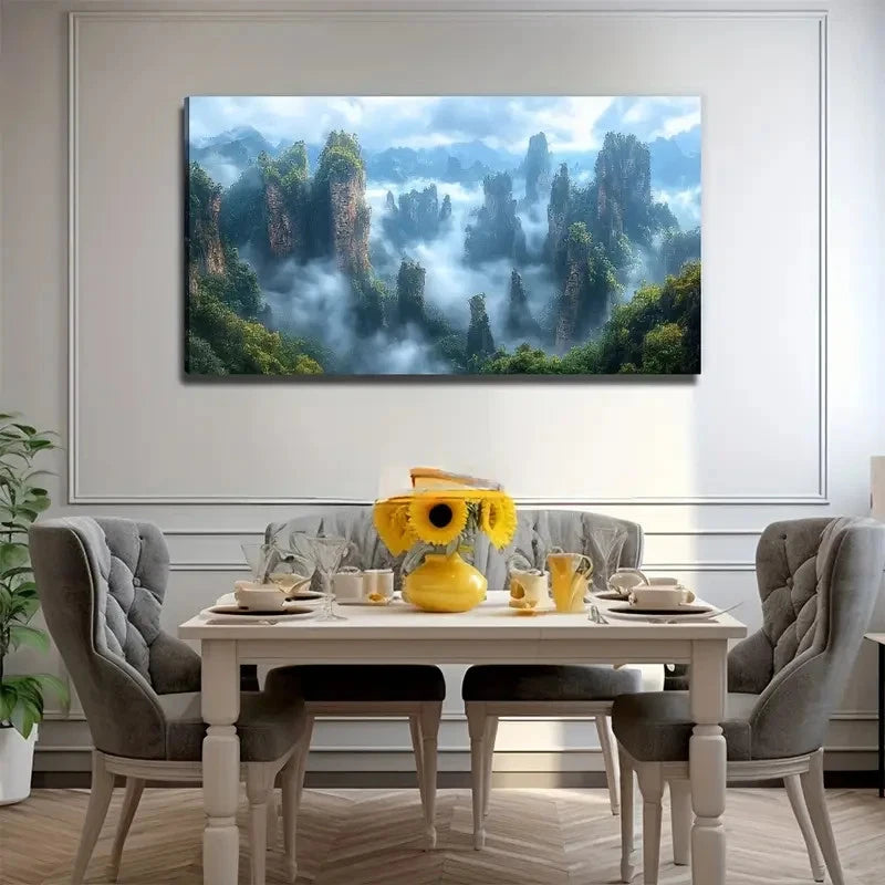 Mystical Stone Forest In Mist Wall Art Canvas Office Home Room Framed 120x60cm