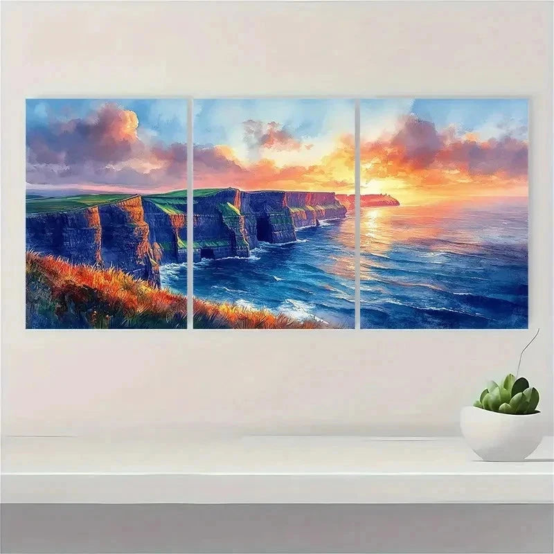 3pcs Golden Seascape Coastal Calming Perfect Wall Art Set Canvas Framed 40x60cm - High Quality Print 100% Australian Made Wall Canvas Ready to Hang