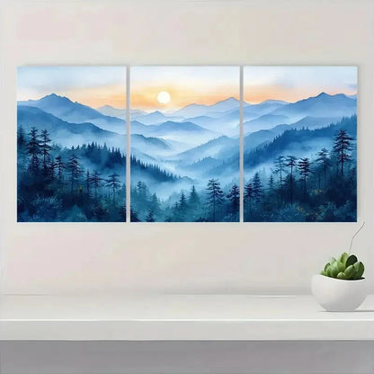 3pcs Mountains Watercolor Landscape Painting Metal Print Ready to Hang Art - Bella Home Decor