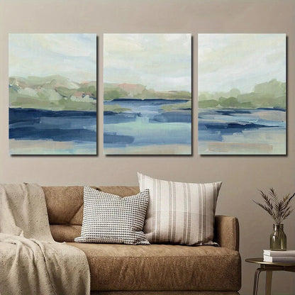 3pcs Vibrant Blue & Green Water Scene Metal Print Ready to Hang Art - Bella Home Decor