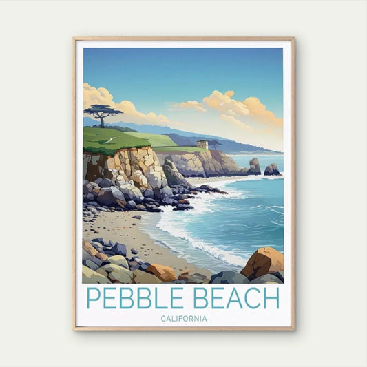 Pebble Beach California Coastal Vintage Travel Poster Print Wall Art