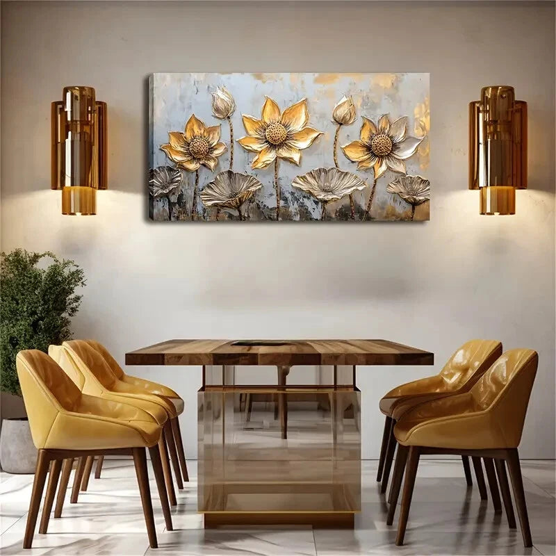 Depicting Many Metallic Lotus Wall Art Canvas Office Home Room Framed 120x60cm - Bella Home Decor