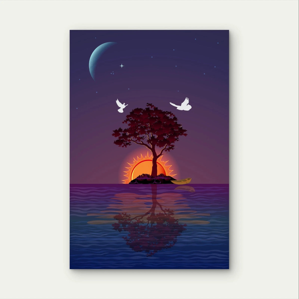 Surreal Sunset and Moon Tree Island Dreamscape 40x60cm Metal Print Ready to Hang
