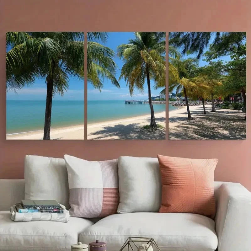 3pcs Featuring Travel of Penang, Malaysia Beach Wall Art Set Canvas Framed 60x90cm - High Quality Print 100% Australian Made Wall Canvas Ready to Hang