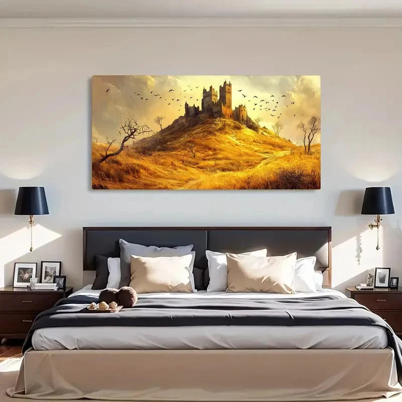 Ancient Castles & Flocks Birds Wall Art Canvas Office Home Room Framed 120x60cm