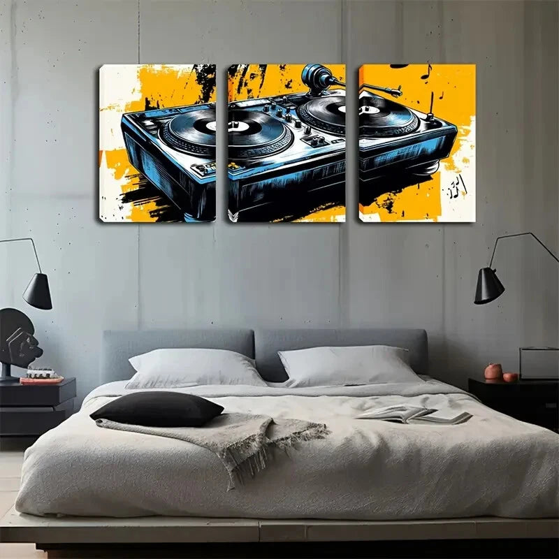3pcs Vibrant Blue & Yellow Music-Themed Perfect Wall Art Set Canvas Framed 40x60cm - High Quality Print 100% Australian Made Wall Canvas Ready to Hang - Bella Home Decor