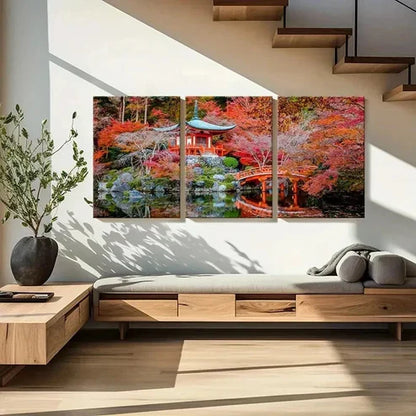 3pcs Kyoto Daigoji Temple Red Maple Leaves Wall Art Canvas Unframed - High Quality Print 100% Australian Made Wall Canvas