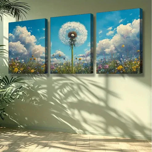 3pcs White Dandelion Art Painting Wall Art Set Canvas Unframed - High Quality Print 100% Australian Made Wall Canvas