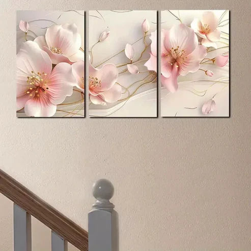 3pcs Pink Floral Painting Canvas Framed 60x90cm - High Quality Print 100% Australian Made Wall Canvas Ready to Hang