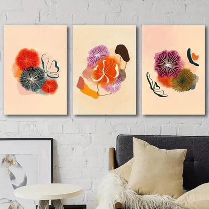 3pcs Abstract Colorful Botanical Flower Perfect Wall Art Set Canvas Framed 50x70cm - High Quality Print 100% Australian Made Wall Canvas Ready to Hang - Bella Home Decor