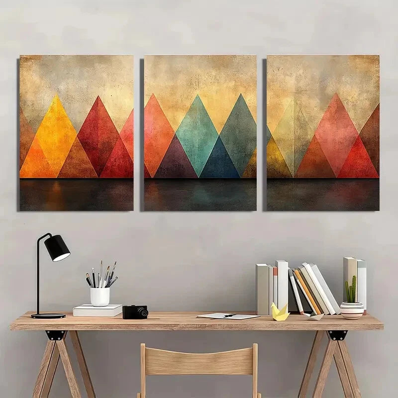 3pcs Vibrant Geometric Shapes in Warm Pastel Tones Metal Print Ready to Hang Art - Bella Home Decor