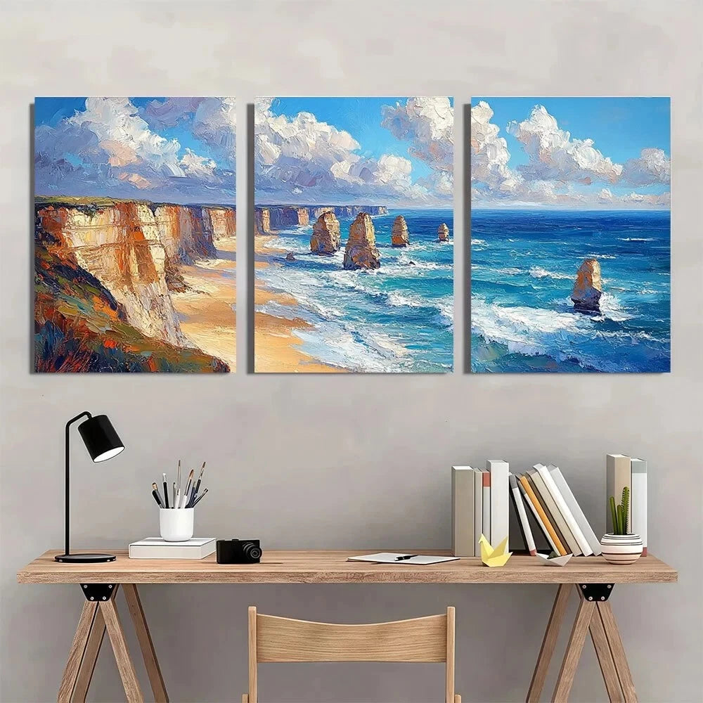 3pcs Vibrant Travel Cliffs and Seas Metal Print Ready to Hang Art - Bella Home Decor