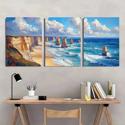 3pcs Vibrant Travel Cliffs and Seas Metal Print Ready to Hang Art - Bella Home Decor