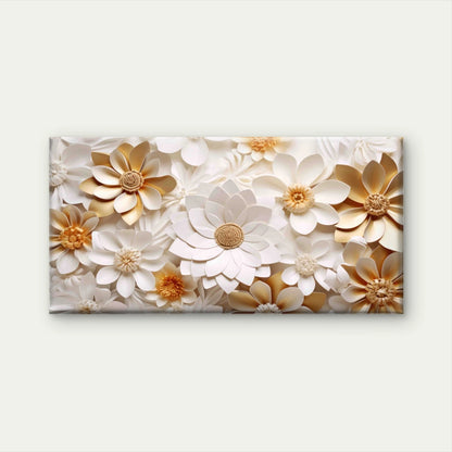 Elegant Gold White Paper Flower Wall Art Canvas Office Home Room Framed 120x60cm - Bella Home Decor