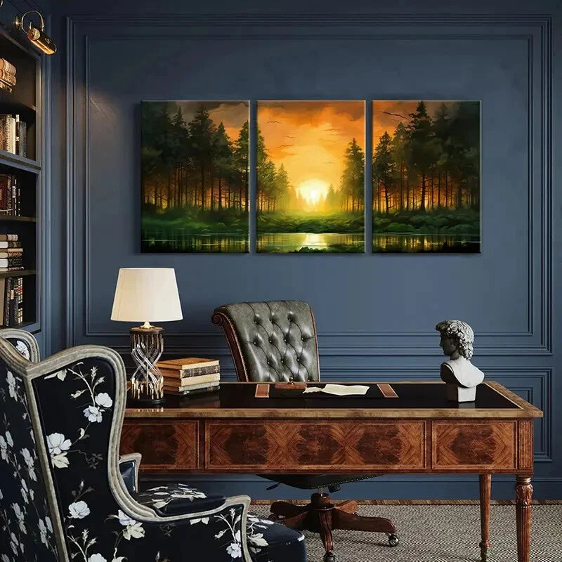 3pcs Sunset Landscape Forest Reflection Metal Print Ready to Hang Art - Bella Home Decor