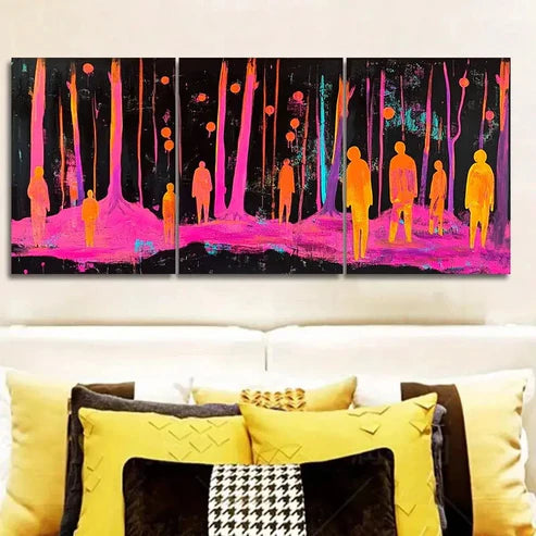 3pcs Pink people in the woods Wall Art Set Canvas Unframed - High Quality Print 100% Australian Made Wall Canvas
