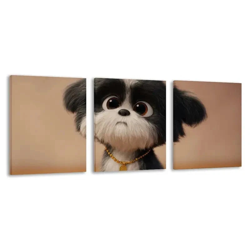 3pcs Modern Black & White Puppy & Golden Collar  Wall Art Set  Canvas Framed 50x70cm - High Quality Print 100% Australian Made Wall Canvas Ready to Hang